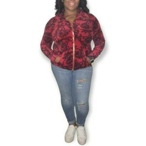 Style & Co Sport Red Floral Velvet Jacket Sz M